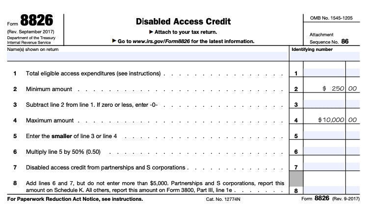 IRS form 8827 - Disabled Access Credit