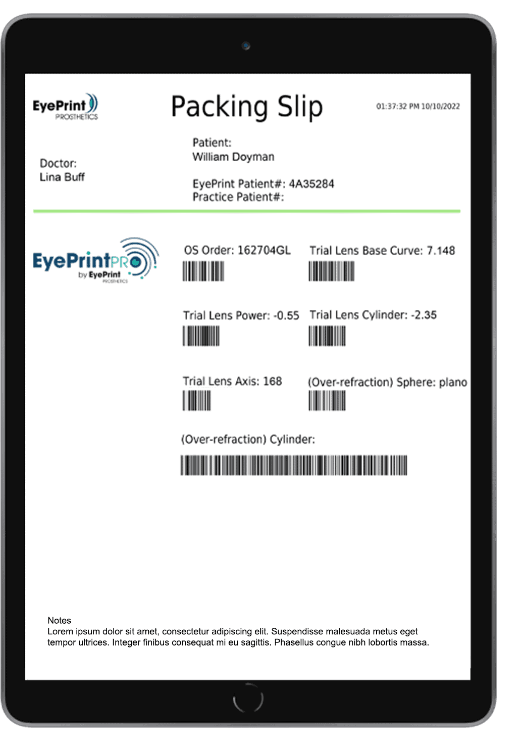 Eyeprint Dynamic Packing slip